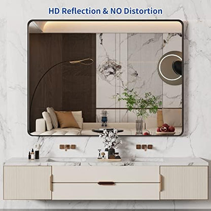 WEER Black Bathroom Vanity Mirror 48X36 Inch