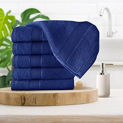 Belizzi Home Ultra Soft 6-Piece Hand Towel Set 16x28-100% Ringspun Cotton - Durable & Highly Absorbent Hand Towels - Ideal for use in Bathroom, Kitchen, Gym, Spa & General Cleaning - Navy Blue