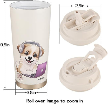 Funkrin Coffee Travel Mug with Flip Lid, 16oz Insulated Tumbler Cup with Ceramic Coating, Double Wall Vacuum Leak-Proof Tumbler for Office School Party Camping