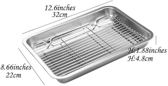 2 Set Broiler Pan Roaster Pan Baking Pan with Rack for Hams Chickens 12.6"* 8.6"*1.7"