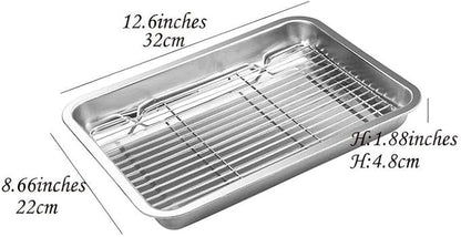 2 Set Broiler Pan Roaster Pan Baking Pan with Rack for Hams Chickens 12.6"* 8.6"*1.7"