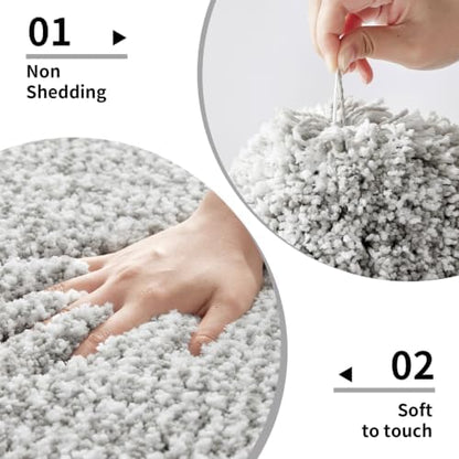 Disolla Bathroom Rug 20x32 - Non-Slip Plush Thick Bath Mat, Highly Absorbent & Ultra Soft Fluffy Floor Mat, Machine Washable for Shower and Tub, Grey & White