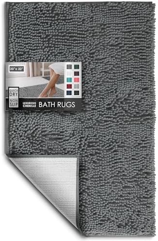 Hearth & Harbor Bathroom Rugs, Chenille Bath Mat - Machine Washable Bath Mats for Bathroom Non-Slip Backing Rubber, Quick Dry Bathroom Mat