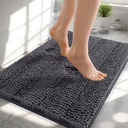 OLANLY Thick Small Bathroom Rugs 24x16, Soft Chenille Bath Rugs, Dark Grey