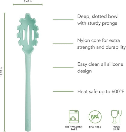 Tovolo Pasta Claw Spaghetti Spoon Scoop Aqua Seafoam Green Silicone Pasta Spoon with Teeth, BPA Free Silicone Pasta Fork for Serving Spaghetti Linguine and Noodles, Heat Safe Pasta Serving Spoon