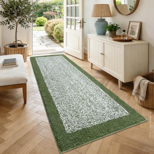 70x24 Bathroom Rugs Non Slip Washable, Soft Absorbent Bath Mat Matcha Green