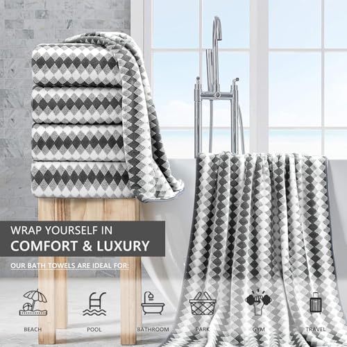 4 Piece Bath Towel Set Oversized Bath Sheet 35"x70" Bathroom Towel Extra Large Towel Set Soft Highly Absorbent & Quick Dry Premium Bath Sheet for Bathroom 600GSM Shower Towel Spa Gym Hotel,Dark Grey