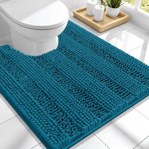 Smiry Thick Chenille Toilet Rugs U-Shaped 24x20, Bath Mat, Peacock Blue
