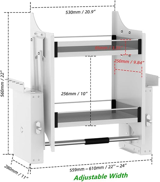 Pull Down Shelf, Kitchen Wall Cabinet Upper Storage Organizer, 2 Tier Kitchen Shelf Spice Rack, 22-24 Inch Width, White