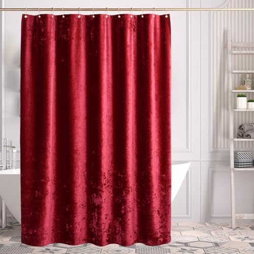 TAMGHO Crushed Velvet Shower Curtain, Marron Red, 72 x 72