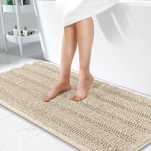 OLANLY Thick Bathroom Runner Rugs 47x24, Soft Chenille Long Bath Rugs, Sand