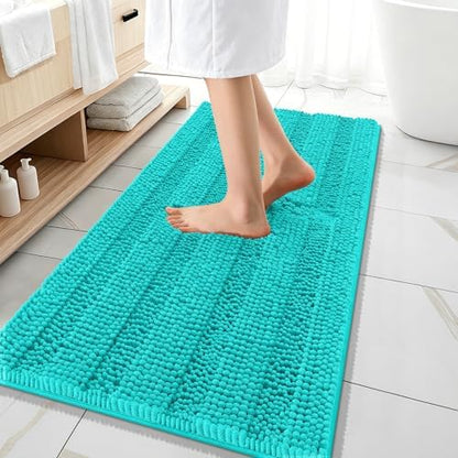 OLANLY Thick Bathroom Runner Rugs 47x20, Soft Chenille Long Bath Rugs, Teal