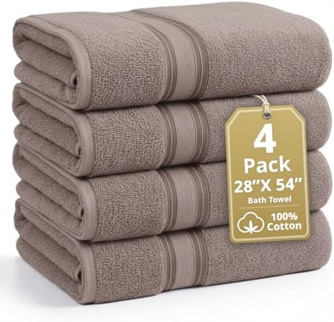 LANE LINEN Towel Set 4 Piece Soft Absorbent Quick Dry - Platinum