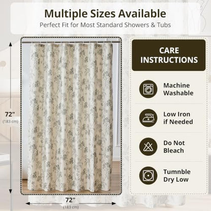 Warmstar Farmhouse Shower Curtain,Grey Floral Shower Curtain for Bathroom Linen Look Vintage Shower Curtain with Weighted Hem,72" W x 72" L