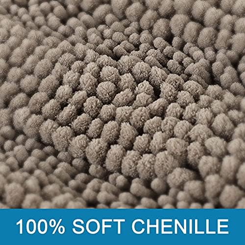 H.VERSAILTEX Bathroom Rugs Bath Rugs for Bathroom Non Slip Bath Mats Extra Thick Chenille Striped Rug 17" x 24" Absorbent Soft Shaggy Washable Dry Fast Bath Mats for Bath Room Floor - Taupe