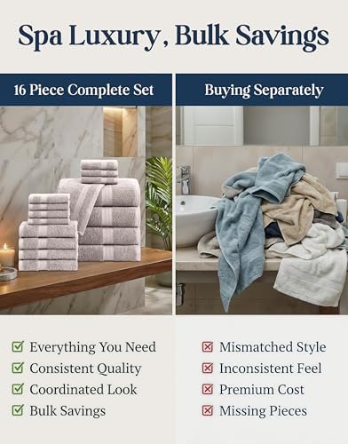 LANE LINEN Bath Towel Set 100% Cotton 16 Piece Soft Absorbent - Platinum