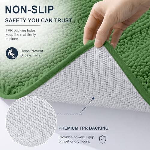 Smiry Thick Small Chenille Bathroom Rugs 24x16, Soft Bath Mat, Olive Green