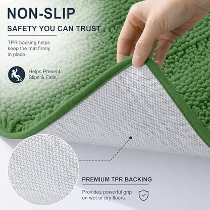 Smiry Thick Small Chenille Bathroom Rugs 24x16, Soft Bath Mat, Olive Green