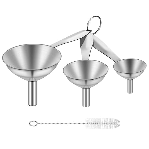 Small Funnels for Filling Bottles, 3 Pcs Stainless Steel Kitchen Funnel Set, Food Grade Mini Metal Funnel for Transferring Essential Oils, Liquid, Fluid, Dry Ingredients & Powder, Durable and Dishwash