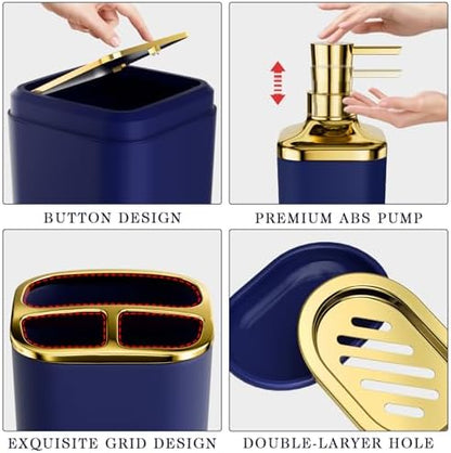 XLHOMO Bathroom Accessories Set - Luxury Blue Bathroom Set, 9 Pieces Bathroom Accessory Set, Navy Blue Bathroom Accessories with Trash Can, Toilet Brush & Soap Dispenser