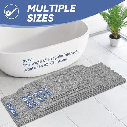 Bcoimo Bath Rug Mat,48x24 Chenille Non Slip Gray Long Bathroom Runner Rugs