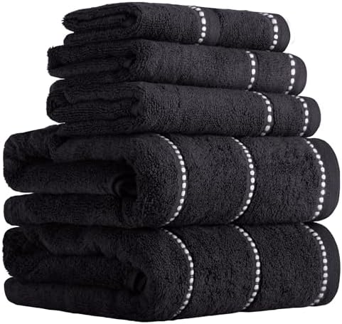 Lavish Home Bathroom Towels Set, Bathroom Accessories, Black, Set of 6