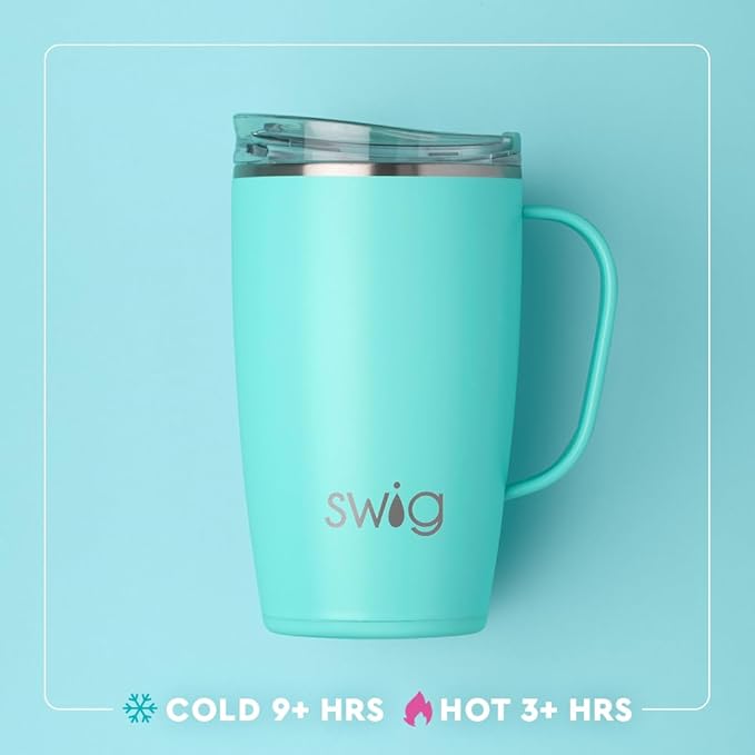 Swig Life 18oz Travel Mug, Insulated Tumbler with Handle and Lid, Cup Holder Friendly, Dishwasher Safe, Stainless Steel, Travel Coffee Cup (Sun Chaser)