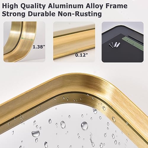 Easly 36 x 24 Inch Gold Bathroom Mirror for Wall,Aluminum Alloy Frame Rectangular Wall Mounted Mirror for Farmhouse Decor Horizontal or Vertical Ideal for Bedroom, Living Room