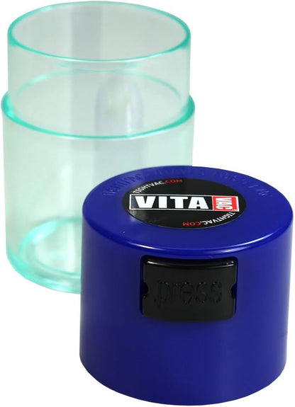 Vitavac - 5g to 20 grams Airtight Multi-Use Vacuum Seal Portable Storage Container for Dry Goods, Food, and Herbs - Dark Blue Clear