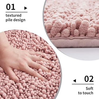 Disolla Pink Bathroom Rug 24x44 Inch - Thick Chenille Bath Mat, Large Shaggy Plush Absorbent Rug, Non-Slip Machine Washable Floor Mat for Double Vanity
