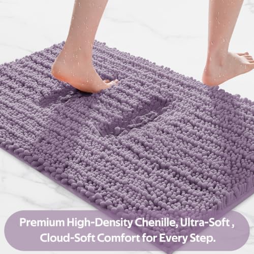 ACCUMTEK Upgrade Luxury 2 Piece Lavender Toilet Bathroom Rug Mat 32"x20"+24"x17", Ultra Soft Thick Absorbent Bath Mats, Non Slip Chenille Toilet Mat for Bathroom, Bedroom, Kitchen, Shower, Tub