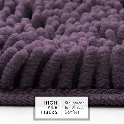 Hearth & Harbor Bathroom Rugs, Chenille Bath Mat - Machine Washable Bath Mats for Bathroom Non-Slip Backing Rubber, Quick Dry Bathroom Mat - Purple 24x36