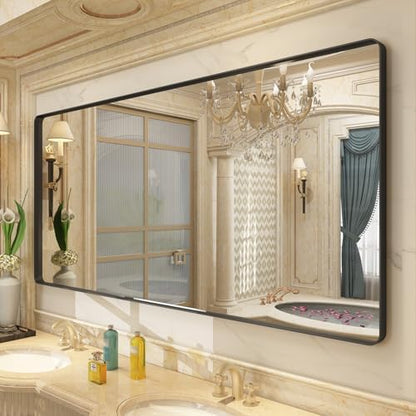 60x30 Inch Black Framed Bathroom Mirror for Wall