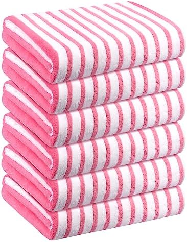 JML Microfiber Bath Towel Set, 30" x 60", 6 Pack, Cabana Stripe Pink