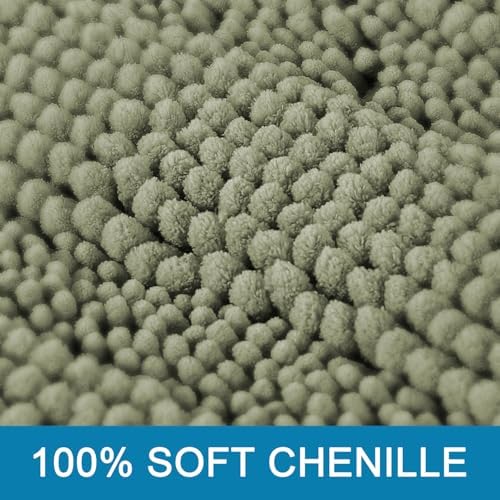 H.VERSAILTEX Bathroom Rug Sets 2 Piece Bath Mats Non Slip Thick Soft Chenille Striped Bath Rug achine Washable Shower Floor Rugs for Tub, Shower and Floor (Eucalyptus Green, 36"x24" Plus 20"x24" U)
