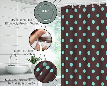Polka Dot Shower Curtain Dark Brown Teal Dots Vintage Retro Fabric Decorative Bathroom Curtains with Hooks,60" Wx70 H