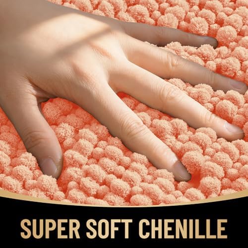 OLANLY Thick Chenille Small Bathroom Rugs 24x16, Absorbent Bath Mat, Peach