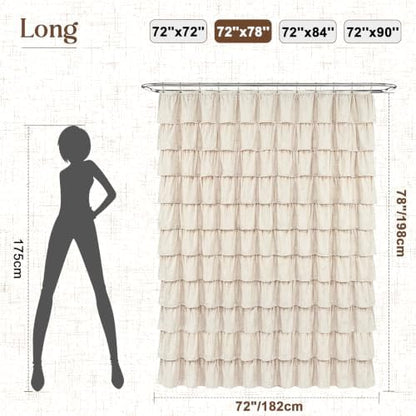 Yinhua Long Farmhouse Shower Curtains for Bathroom with Ruffle, 72" Wx78 L