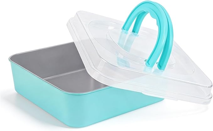 9 Inch Square Cake Pan with Snap-Lock Lid, Nonstick Carbon Steel Brownie Pan with Foldable Handle, PTFE & PFOA Free, for Brownies Bars Casseroles