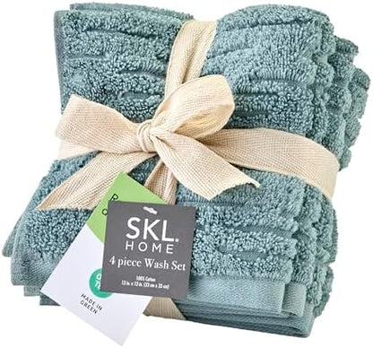 SKL Home CloudSoft Washcloth Set, 4-Piece, 100% Cotton Luxury, Teal