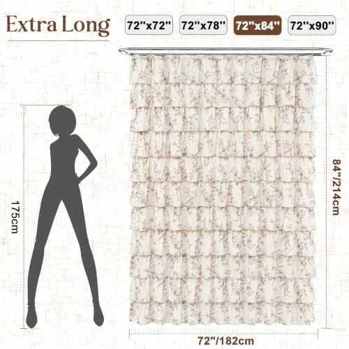 Yinhua Extra Long Farmhouse Ruffle Shower Curtain for Bathroom, 72" Wx84 L