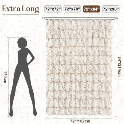 Yinhua Extra Long Farmhouse Ruffle Shower Curtain for Bathroom, 72" Wx84 L