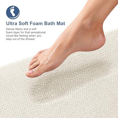OLANLY Memory Foam Bathroom Runner Rugs 59x20, Absorbent Long Mat, Ivory