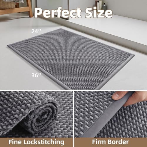 PADOOR-Bath Mat-Super Absorbent Chenille Bathroom Mats-Rubber Backed Bath Mats for Bathroom Non Slip, Easy Clean Bathroom Rugs Front of Bathtub,Shower Room,Sink-24×36, Grey&Darkgrey