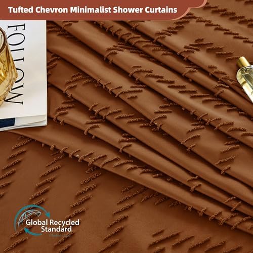 Siiluminisoy Extra Long Shower Curtains Burnt Orange 72 x 96 Inches Tufted Chevron Fabric for Bathroom Vintage Shabby Chic Waterproof Cloth Shower Curtain