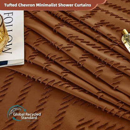 Siiluminisoy Extra Long Shower Curtains Burnt Orange 72 x 84 Inches Tufted Chevron Fabric for Bathroom Vintage Shabby Chic Waterproof Cloth Shower Curtain