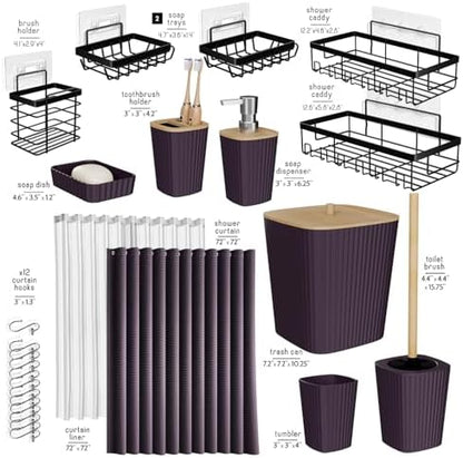 Clara Clark Bathroom Set, Shower Curtain Set and Shower Caddy Hanging