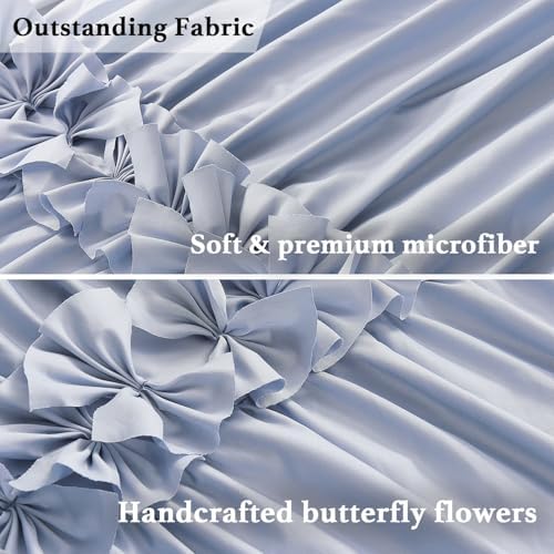 Homechoice Decor Fog Blue Ruffle Shower Curtain, Vintage Handcrafted Bow Tie Bath Curtain for Master Bathroom, Ruched Microfiber Bathroom Curtain with 12 Buttonholes, 72" W x 72" H (LQ-10)