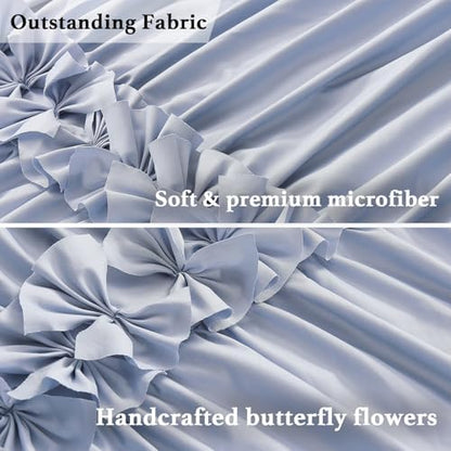Homechoice Decor Fog Blue Ruffle Shower Curtain, Vintage Handcrafted Bow Tie Bath Curtain for Master Bathroom, Ruched Microfiber Bathroom Curtain with 12 Buttonholes, 72" W x 72" H (LQ-10)