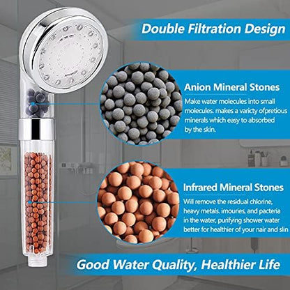 FASTRAS LED Shower Head with Handheld, High Pressure Shower Head with Hose, Holder & PTFE Tape etc, 3 Water Temperature-Controlled Water Saving Filtered Shower Head for Dry Hair& Skin